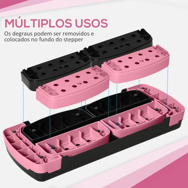 Step para Exercício Aeróbico Plataforma Step com Altura Ajustável em 3 Níveis 80x31x10 - 20 cm Rosa e Preto