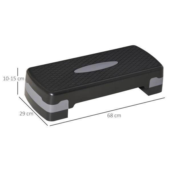 Step para Exercício Aeróbico Plataforma Step com Altura Ajustável em 2 Níveis com Carga Máxima 120kg para Exercício em Academia Casa 68x29x10 - 15cm Preto
