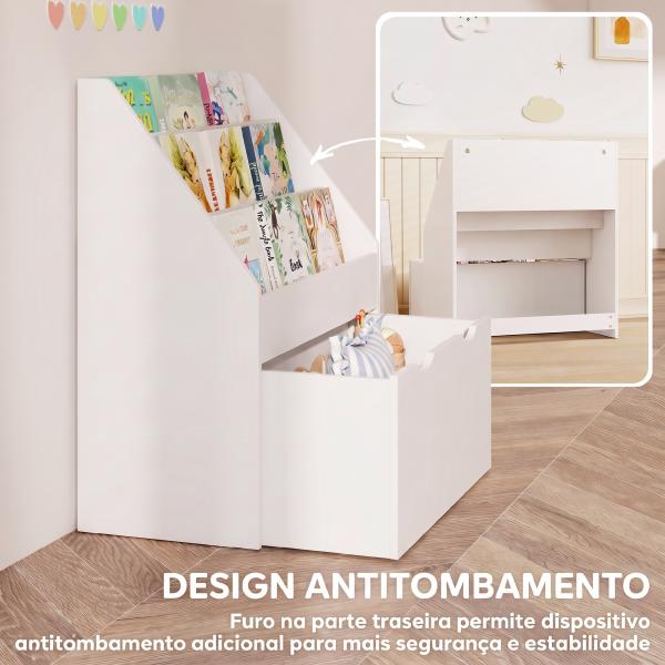 Estante de Brinquedos com 3 Compartimentos Gaveta com Rodas para Quarto Sala de Jogos 62,5x30x70 cm Branco