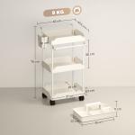 Carrinho Auxiliar com Rodas de 3 Níveis com Cestos Extraíveis Suporte para Toalhas e Estrutura de Metal 42x42,5x76 cm Branco