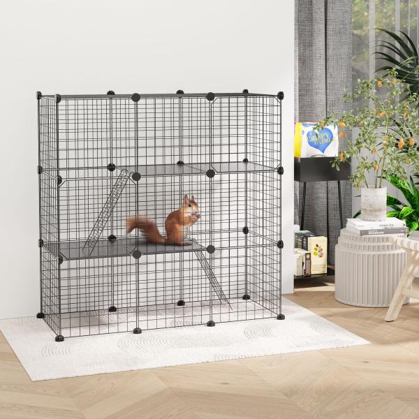 Recinto para Animais Pequenos com 31 Painéis Recinto para Animais de Estimação Personalizável com Rampas e Portas 105x45