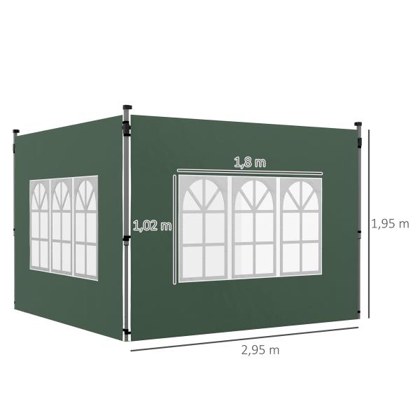 2 Paredes Laterais para Tenda de 3x3 / 3x4 m 295x195 cm Parede de Substituição de Tecido Oxford para Tendas Dobráveis Verde
