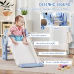 Escorrega para Crianças 3 em 1 com Escada Tabela de Basquetebol e Desenho de Girafa 106x51,5x52 cm Azul Claro