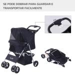 Carrinho para Animais de Estimação Dobrável para Cães com Capô Ajustável Cesta de Armazenamento e Rodas com Freio Tecido Oxford Estrutura de Aço 74x46x94cm Preto
