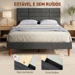 Cama Estofada 140x200 cm com Cabeceira Almofadada, Estrado de Ripas e Espaço Livre Inferior, Cinzento