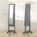 Espelho Joalheiro com Luzes LED Armário para Joias com Ângulo Ajustável Prateleiras Ranuras para Anéis 36x30x136 cm Cinzento