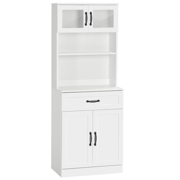 Armário de Cozinha com 4 Portas Gaveta e Prateleiras Ajustáveis para Sala de Jantar Estilo Moderno 60x38x161 cm Branco
