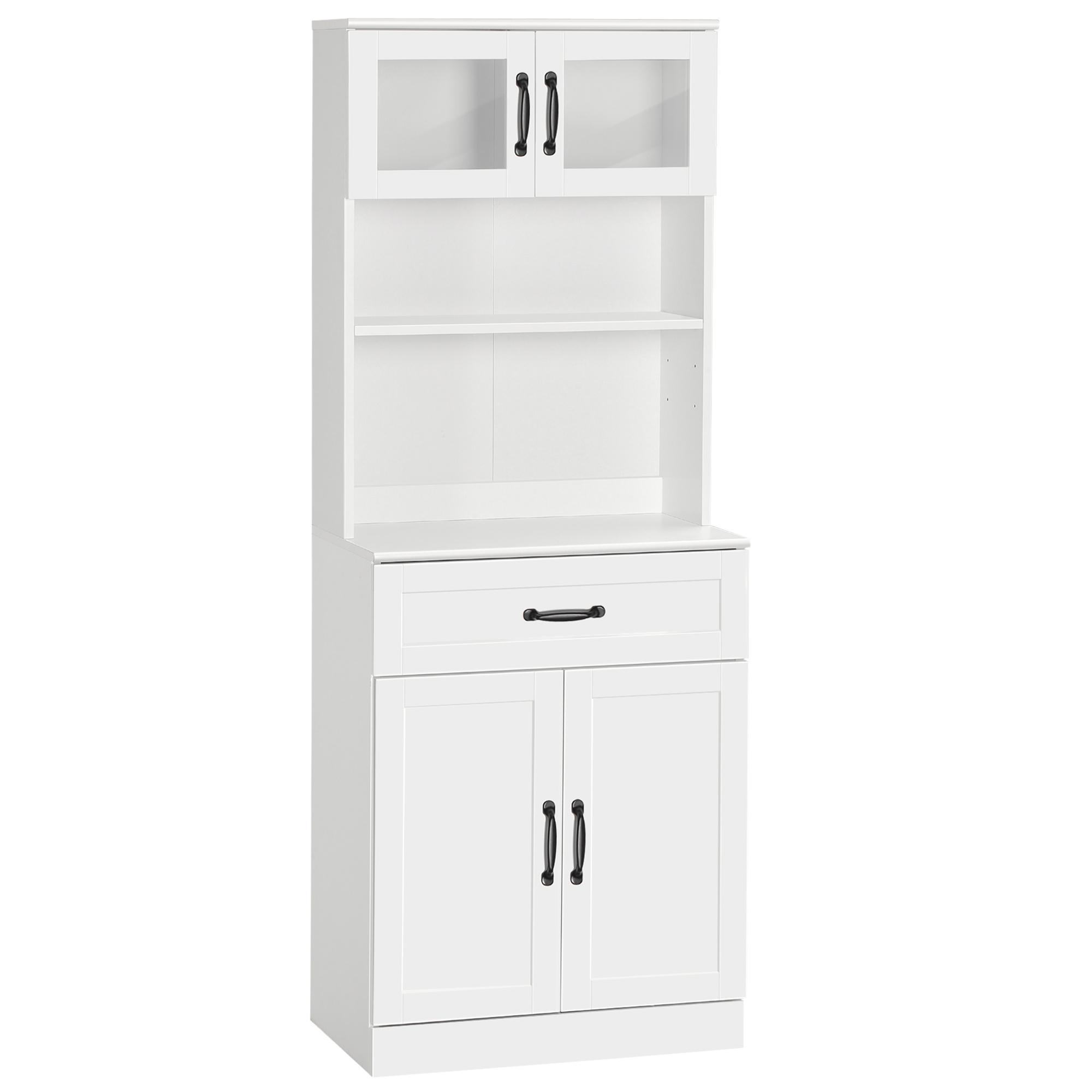 Armário de Cozinha com 4 Portas Gaveta e Prateleiras Ajustáveis para Sala de Jantar Estilo Moderno 60x38x161 cm Branco