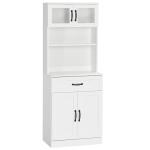 Armário de Cozinha com 4 Portas Gaveta e Prateleiras Ajustáveis para Sala de Jantar Estilo Moderno 60x38x161 cm Branco