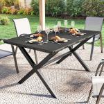 Mesa de Jantar Retangular para Jardim para 6 Pessoas com Tampo de HDPE Efeito Ripas e Estrutura Metálica 150x90x74 cm, Preto