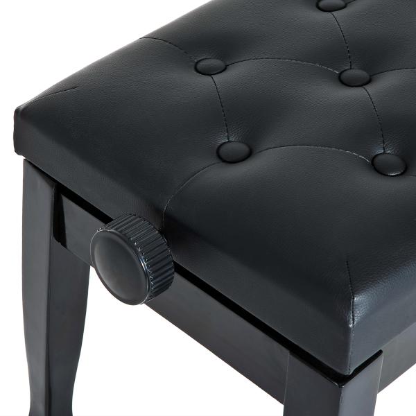 Banco de Piano Altura Ajustável Assento de Couro Sintético Pernas em Madeira 64x35x55 cm Preto