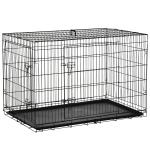 Gaiola para Cães com 2 Portas Gaiola para Animais de Estimação de Arame Dobrável com Alça de Transporte Aço 121x74,5x81cm Preto