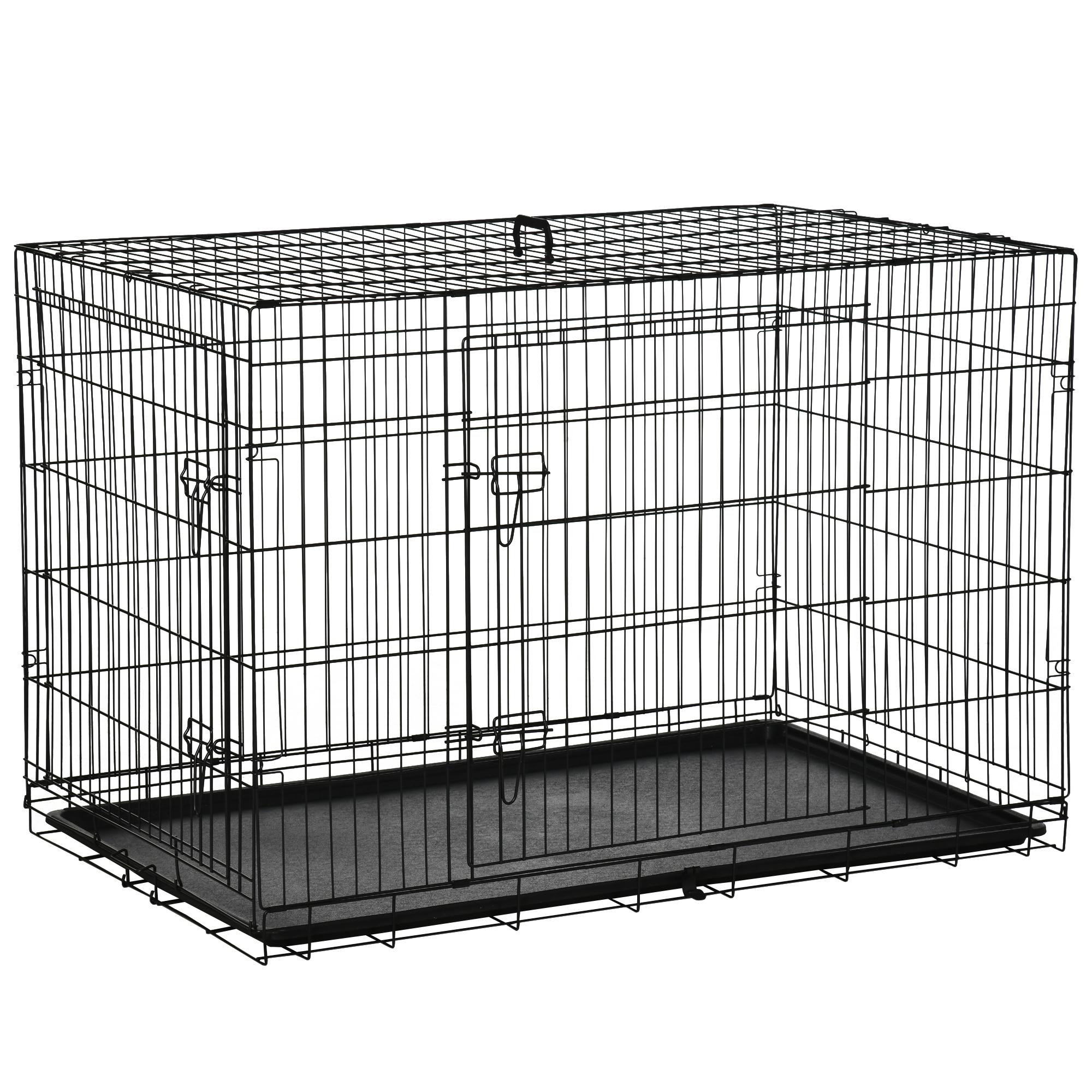 Gaiola para Cães com 2 Portas Gaiola para Animais de Estimação de Arame Dobrável com Alça de Transporte Aço 121x74,5x81cm Preto