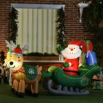 Decoração Insuflável de Natal Pai Natal com Trenó 2 Renas e Luzes LED 210x70x125 cm Multicor