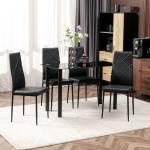 Conjunto de 4 Cadeiras de Sala de Jantar Estofadas em Couro Sintético com Encosto Alto e Pés de Aço 41x50x97 cm Preto