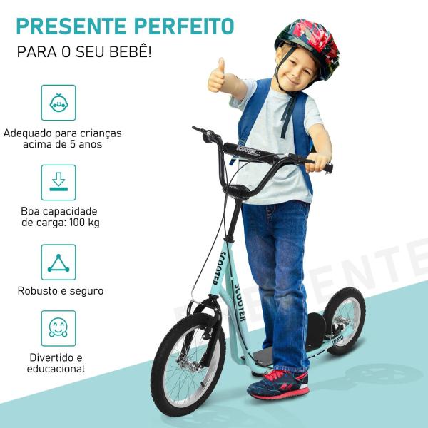 trotinete para crianças acima de 5 anos Guiador ajustável Rodas infláveis 135x58x88 - 94 cm Azul