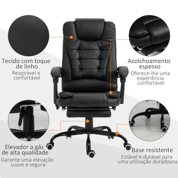 Cadeira de Massagem com 7 Pontos de Massagem Reclinável com Apoio para os Pés e Controlo Remoto 67x79x111 - 121 cm Preto