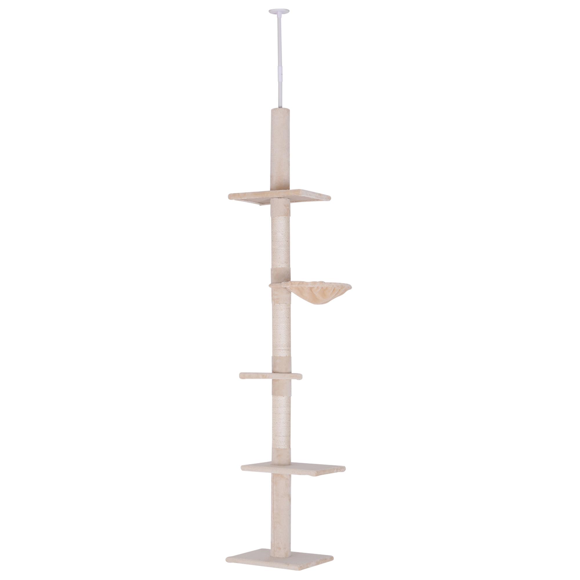 Árvore Arranhadora para Gatos Arranhador para Fixar ao Teto Altura Ajustável com Plataformas Poste de Sisal 40x34x230 - 260cm Bege