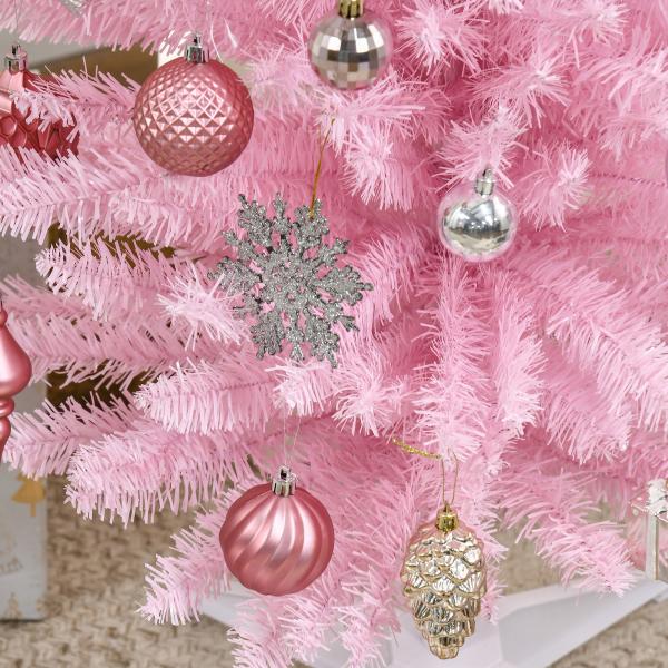 Árvore de Natal Artificial 180cm Ignífugo com 390 Ramos de PVC Decoração de Natal para Interiores Rosa