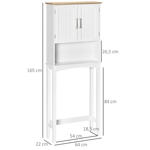 Armário sobre Sanita Armário Alto para Lavanderia com Armário e Prateleira de Armazenamento 64x22x165cm Branco