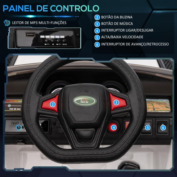 Carro Elétrico SUV Infantil 12V com 2 Motores Controlo Remoto Faróis Buzina Bluetooth Música USB e Abertura de Porta 3 - 5km/h 110x68x52cm Branco