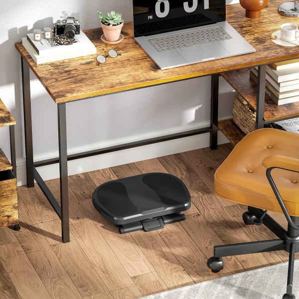 Apoio para os Pés com Superfície Texturizada Inclinação de 0 - 30° Massagem e Altura Ajustável em 3 Níveis 45x34x10 - 16,5 cm Cinza