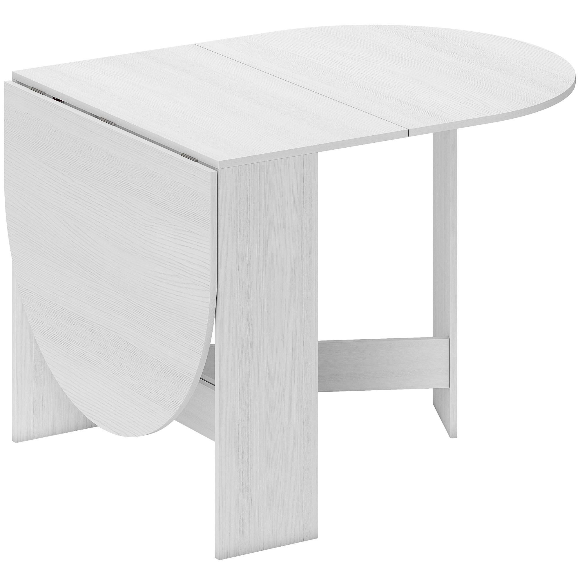 Mesa de Cozinha Dobrável Mesa de Jantar Dobrável Ovalada com Laterais Abatíveis Estilo Moderno 163x80x75 cm Branco
