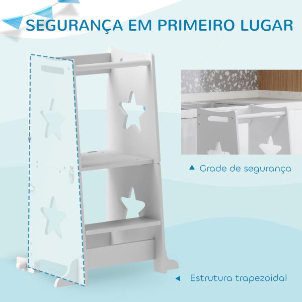 Torre de Aprendizagem 2 em 1 Torre de Aprendizagem para Crianças Convertível em Mesa e Cadeira 60x44,5x86 cm Branco