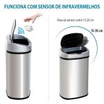 Balde de Lixo Inteligente de Aço Inoxidável 30L com Sensor Infravermelho de Abertura Automática 33x25x58 cm Prata e Preto