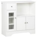 Aparador Moderno com Porta de Vidro Gaveta Prateleira Aberta e Prateleiras Ajustáveis Móvel Auxiliar 80x30x82cm Branco