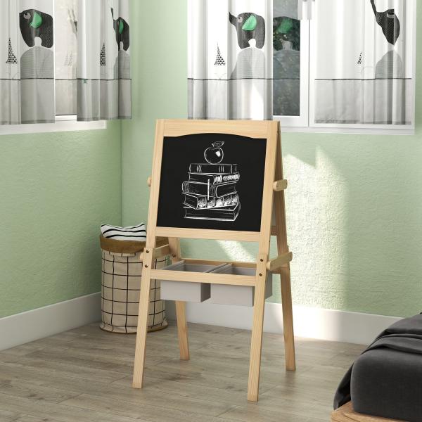Cavalete para Crianças 3 em 1 com Quadro preto e Quadro Branco para Desenhos com Rolo de Papel 58x50,5x109 cm Madeira