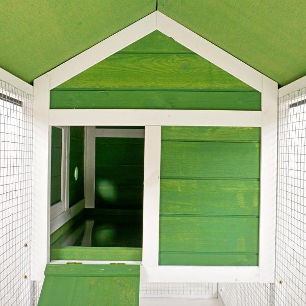 Coelheira de Madeira 120x60x79 cm Coelheira com Teto Asfáltico Bandeja Removível Escada e Chaminé para Exterior Verde