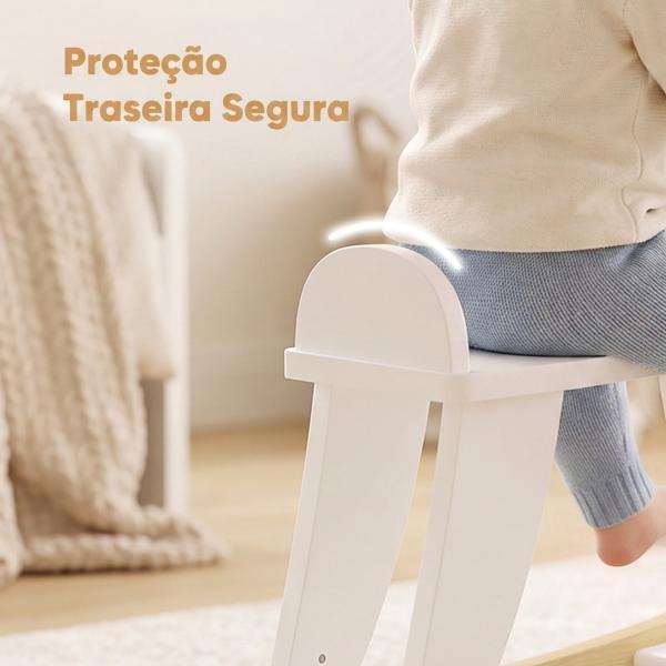 Cavalinho de Baloiço para Crianças 1 - 3 Anos com Base em Madeira e Encosto de Segurança Branco
