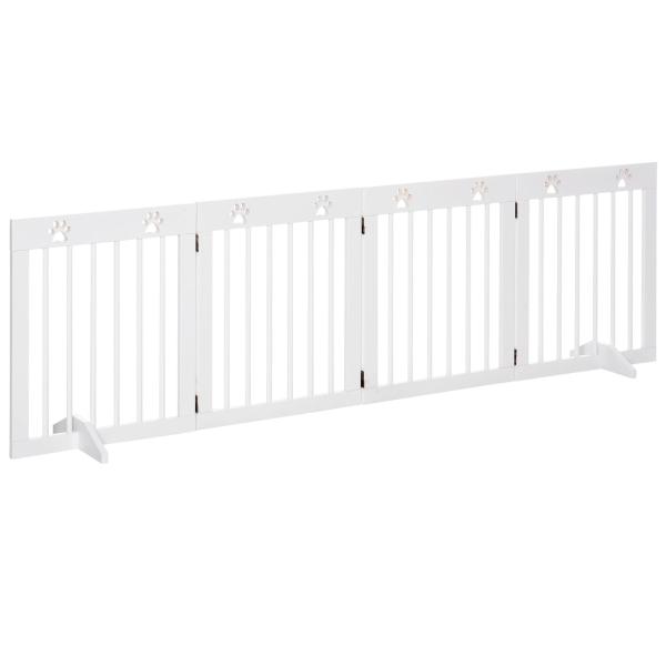 Barreira de Segurança Dobrável para Cães Grade de Proteção de 4 Painéis com Pés para Portas Escadas Corredor 204x30x61cm Branco