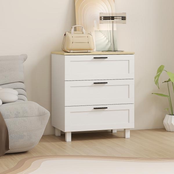 Cómoda Estreita com 3 Gavetas Cómoda de Quarto com Pés de Madeira Estilo Moderno 60x38x71 cm Branco