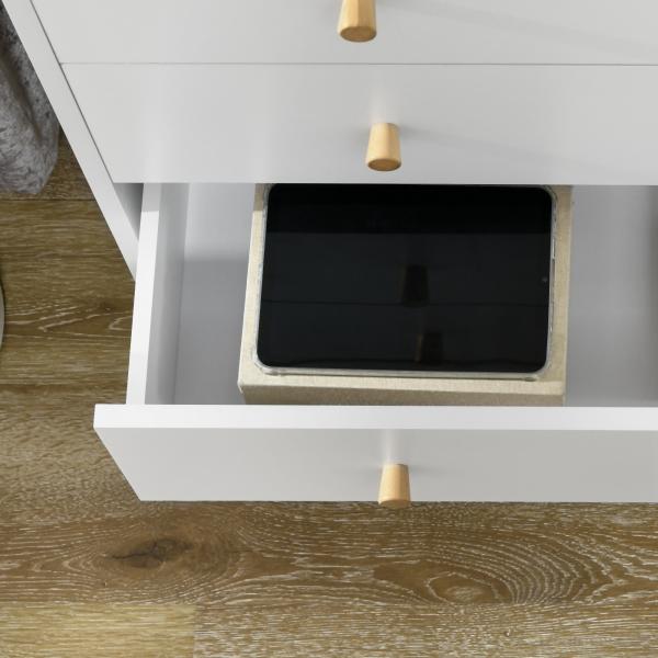 Cómoda com 3 Gavetas com Pés de Madeira de Pinho para Sala de Estar Escritório 80x30x80 cm Branco e Madeira