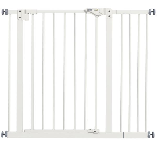 Barreira de Segurança para Cães 74 - 94 cm com Extensão, Montagem por Pressão e Bloqueio Duplo, Branco