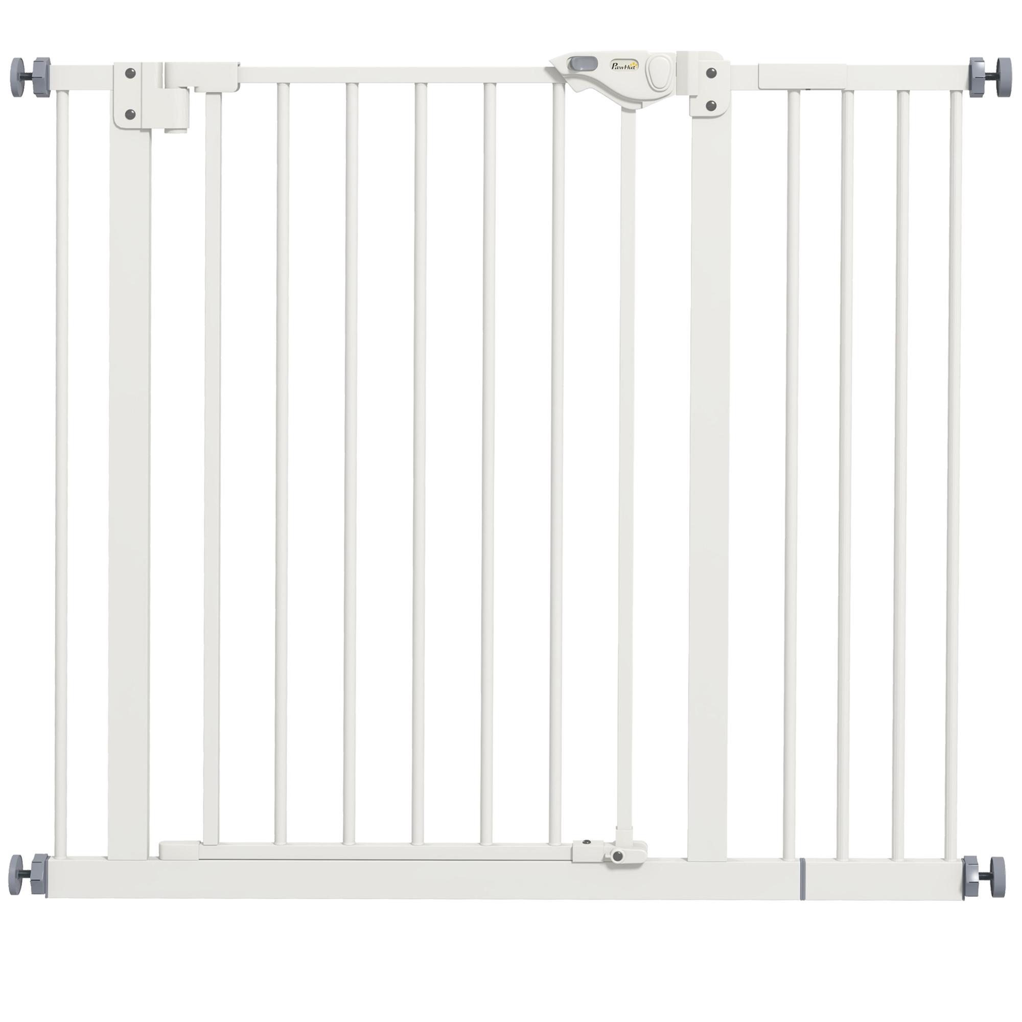 Barreira de Segurança para Cães 74 - 94 cm com Extensão, Montagem por Pressão e Bloqueio Duplo, Branco