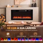 Lareira Elétrica Ultrafina 900/1800W Encastrável/De Parede/De Pé, 12 Cores de Chama 3D, Controlo Remoto, até 35 m², Preta