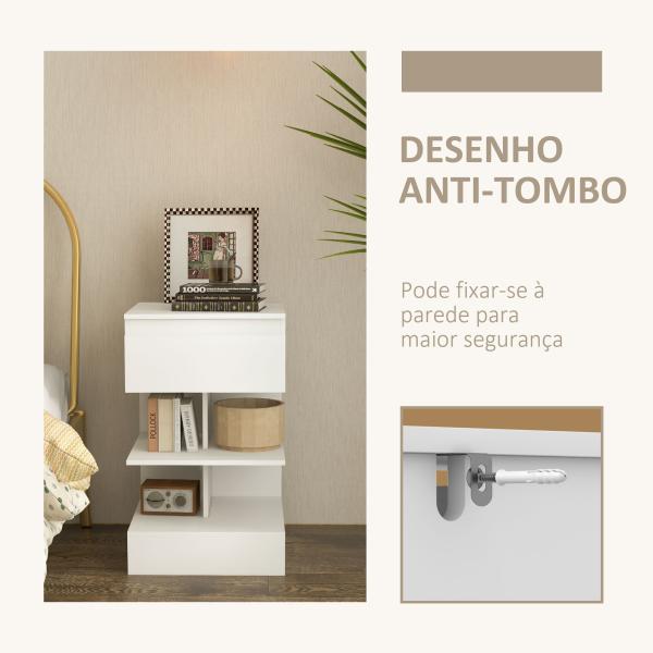 Mesa de Cabeceira Mesa Auxiliar com 1 Gaveta e 2 Prateleiras Abertas para Quarto Sala Estilo Moderno 39x39x65 cm Branco