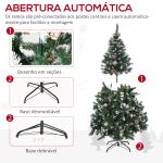 Árvore de Natal Artificial 150cm com 676 Ramas e 41 Pinhas Folhas de PVC com Efeito de Neve Base Dobrável e Suporte Metálico para Interiores Verde