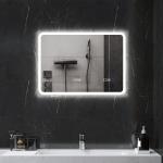 Espelho de Casa de Banho com Luz LED 70x50 cm Bluetooth 3 Cores de Luz Relógio Digital Função Antiembaciamento Função de Memória Prata