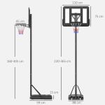 Cesta de Basquetebol com Altura Ajustável 220 - 365 cm Aro de Basquetebol com Suporte Rodas Base Recarregável Preto