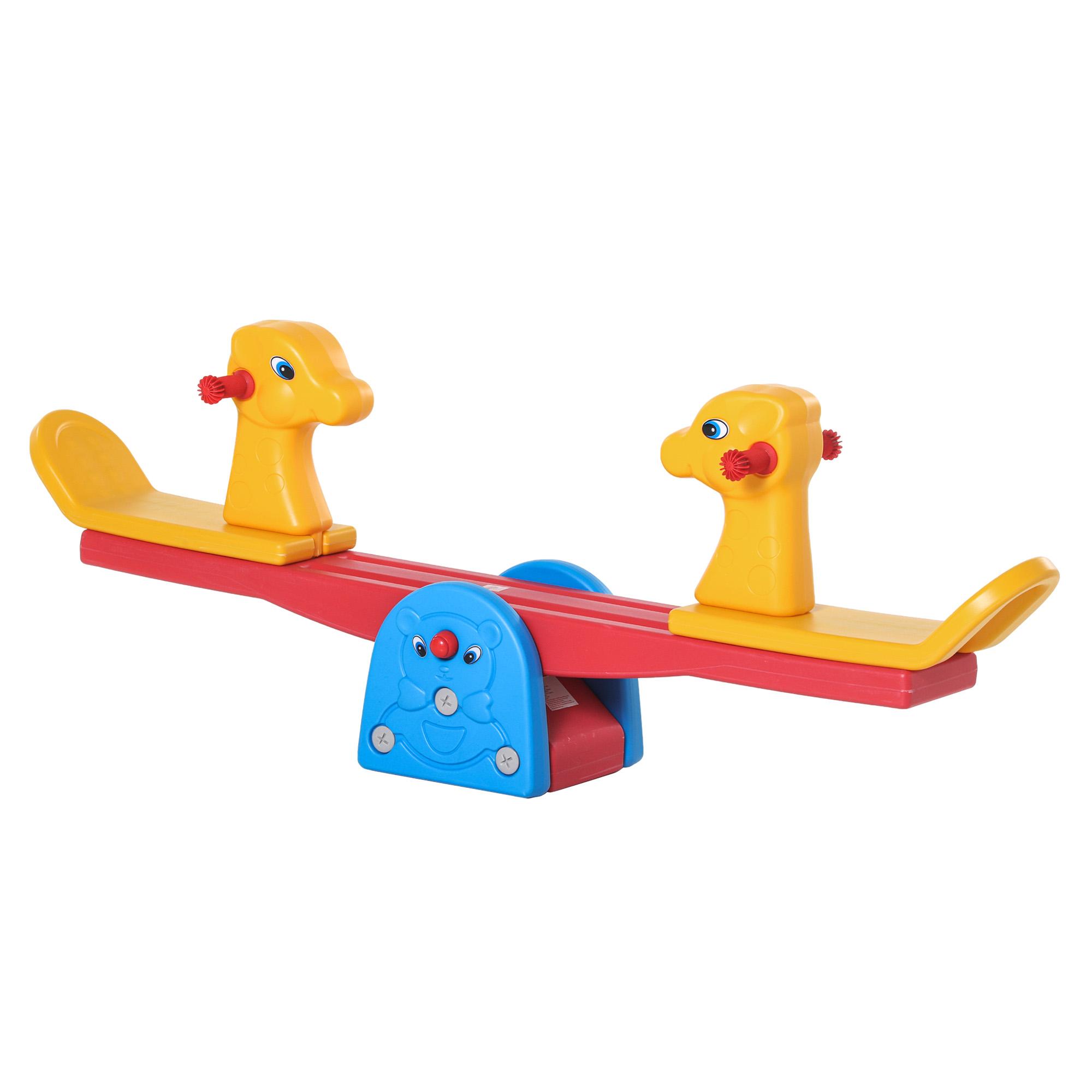 Baloiço Infantil em Forma de Girafa com Encosto Guidão Texturizado Carga 20kg por Assento para Interior e Exterior 150x32x60cm Multicor