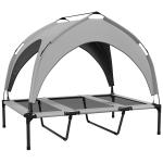 Cama Elevada para Cães com Toldo Estrutura de Aço e Bolsa de Transporte para Interior e Exterior 106x76x94 cm Cinzento Claro