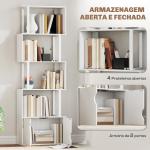 Estante de 5 Níveis em Forma de S Estante de Livros com 5 Prateleiras e 2 Portas 60x23,8x179,2 cm Branco