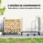 Suporte para Lenha com Cobertura Ajustável para Interior e Exterior Carga 200 kg 200x36x99 cm Verde Escuro e Preto