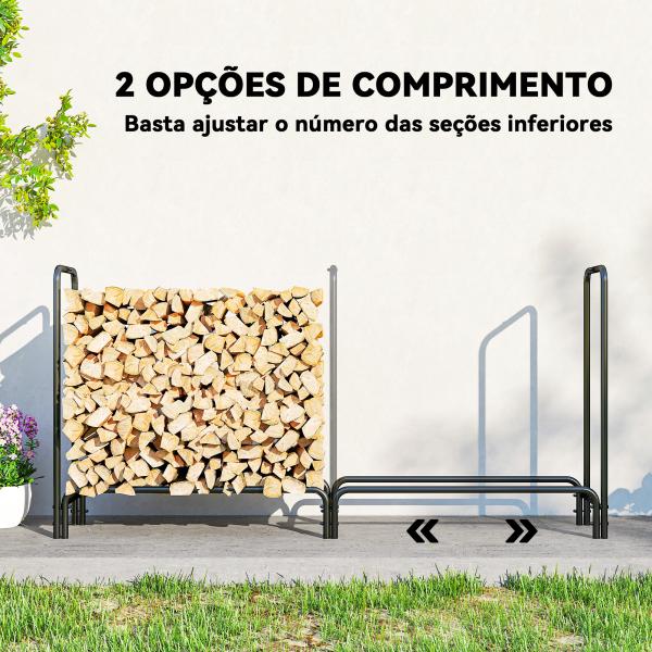 Suporte para Lenha com Cobertura Ajustável para Interior e Exterior Carga 200 kg 200x36x99 cm Verde Escuro e Preto