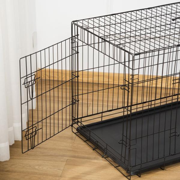 Gaiola para Cães com 2 Portas Gaiola para Animais de Estimação Dobrável com Alça de Transporte Aço 92x57x62,5cm Preto