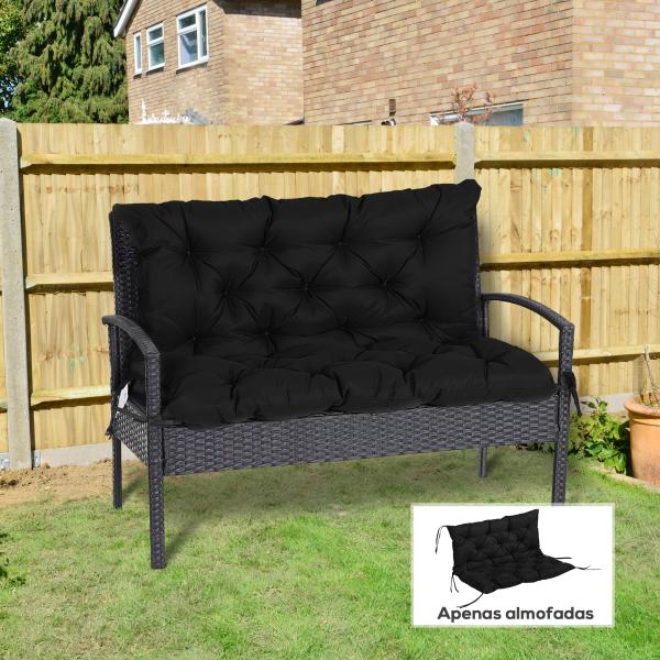 Almofada para Banco com Encosto 100x98x8 cm Almofada de Banco de 3 Lugares com 6 Cordões de Fixação para Jardim